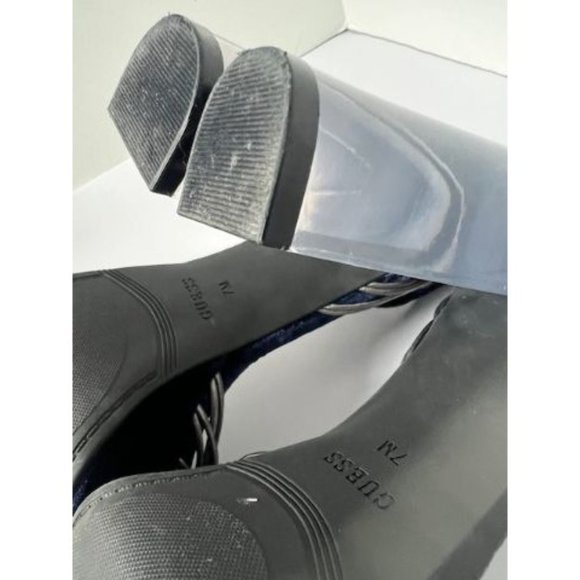 GUESS Peakabo Platform Open Toe Blue Velvet Suede & Pewter Shoes 7 M - Picture 4 of 8